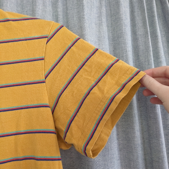 Santa Cruz Skateboard T Shirt Men's S Yellow Teal Striped Sunflower California - Picture 3 of 7